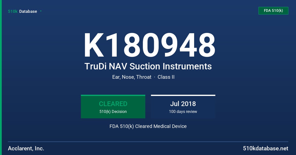K180948 TruDi NAV Suction Instruments FDA 510(k) Cleared Medical Device