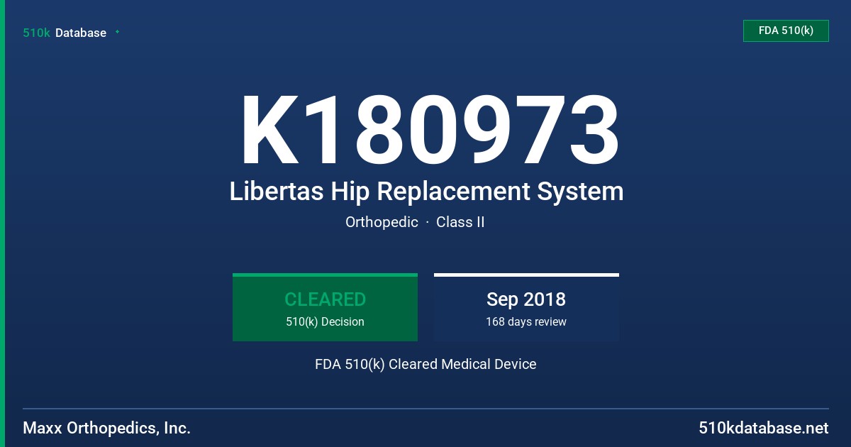 K180973 Libertas Hip Replacement System FDA 510(k) Cleared Medical Device