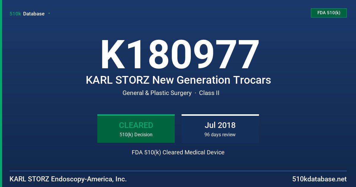 K180977 KARL STORZ New Generation Trocars FDA 510(k) Cleared Medical Device
