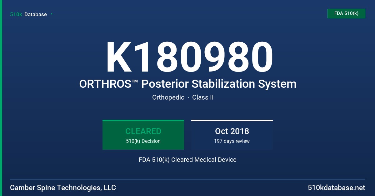 K180980 ORTHROS™ Posterior Stabilization System FDA 510(k) Cleared Medical Device