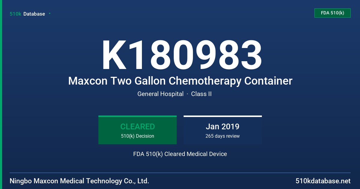 K180983 Maxcon Two Gallon Chemotherapy Container FDA 510(k) Cleared Medical Device
