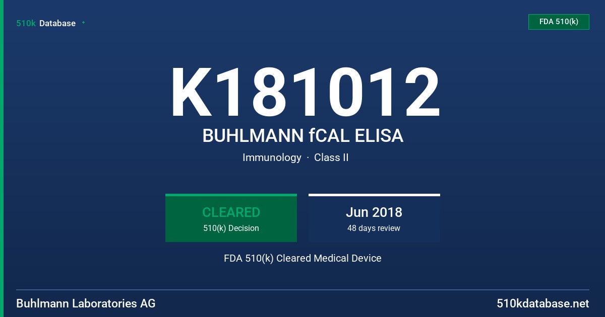 K181012 BUHLMANN fCAL ELISA FDA 510(k) Cleared Medical Device