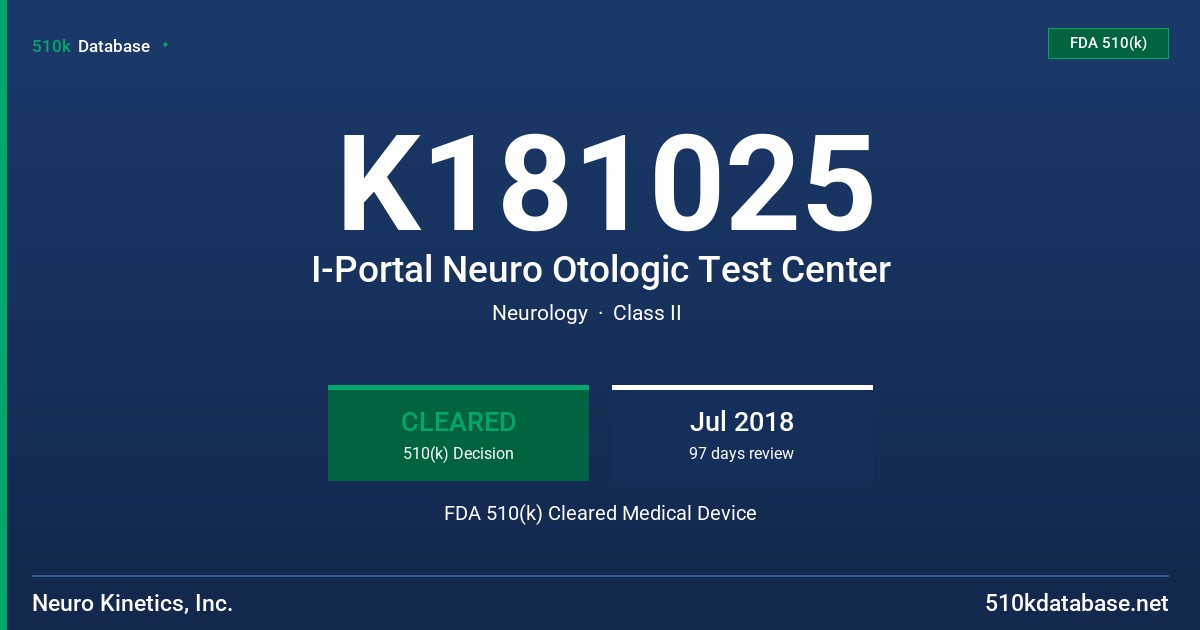 K181025 I-Portal Neuro Otologic Test Center FDA 510(k) Cleared Medical Device