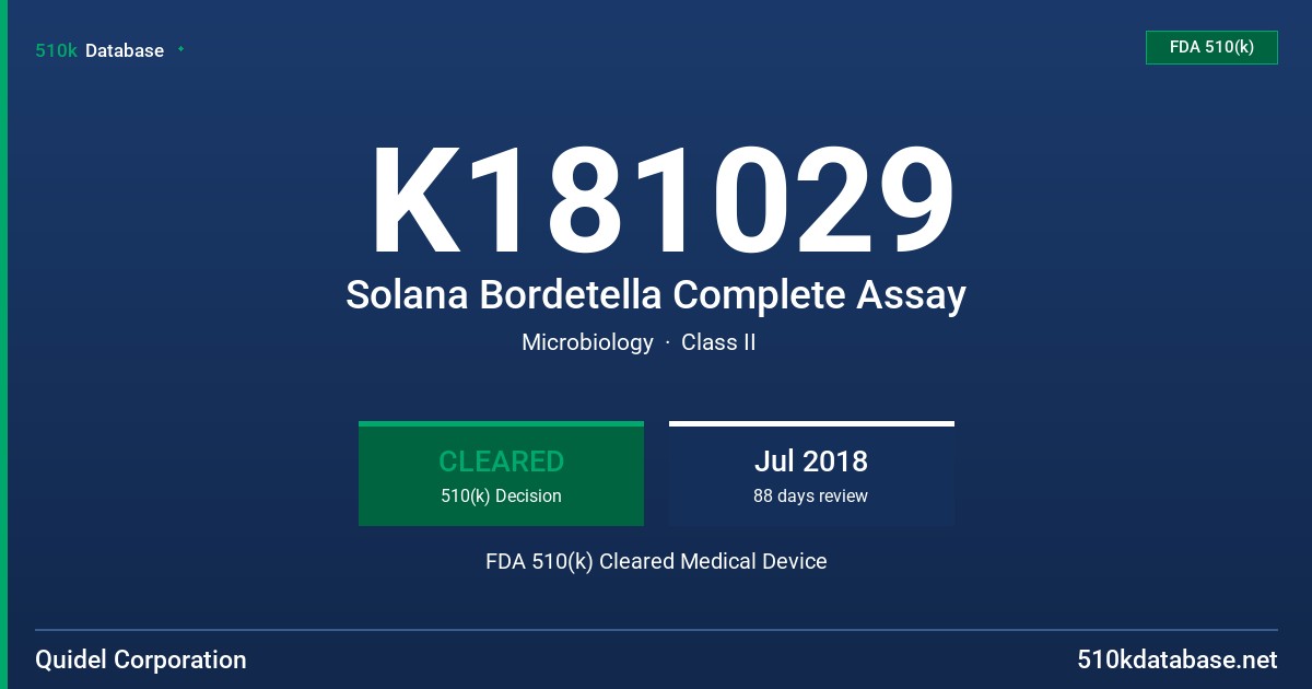K181029 Solana Bordetella Complete Assay FDA 510(k) Cleared Medical Device