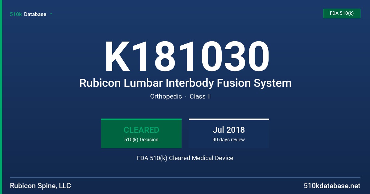 K181030 Rubicon Lumbar Interbody Fusion System FDA 510(k) Cleared Medical Device