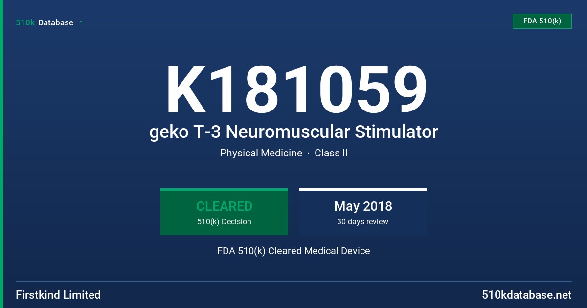 K181059 geko T-3 Neuromuscular Stimulator FDA 510(k) Cleared Medical Device