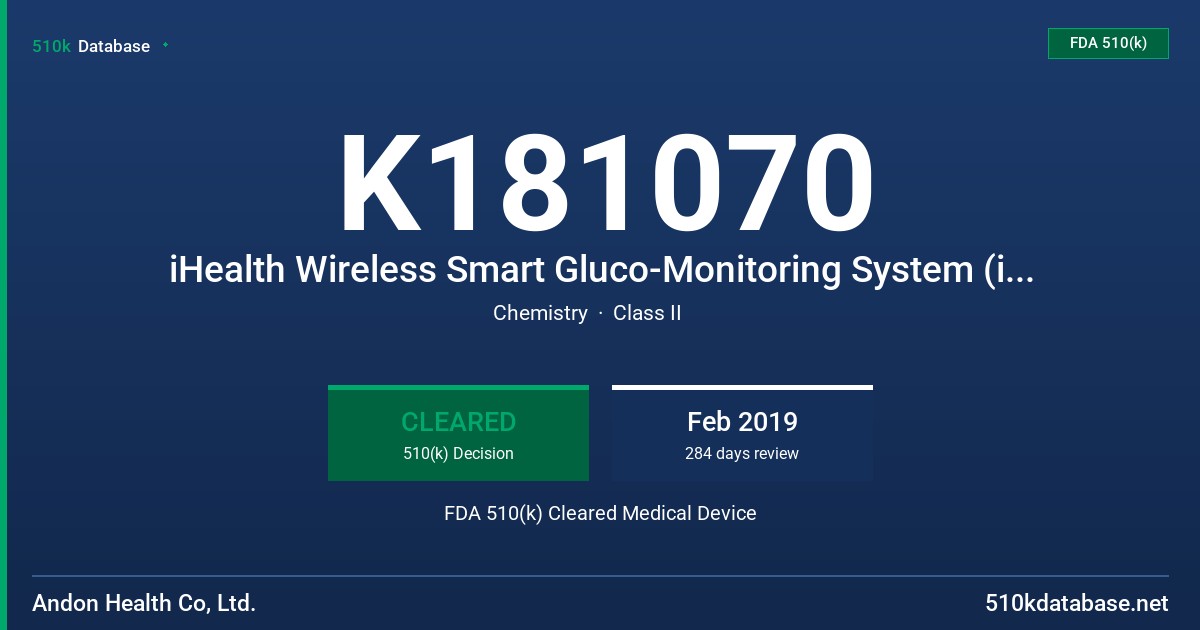K181070 iHealth Wireless Smart Gluco-Monitoring System (iHealth Gluco+) FDA 510(k) Cleared Medical Device