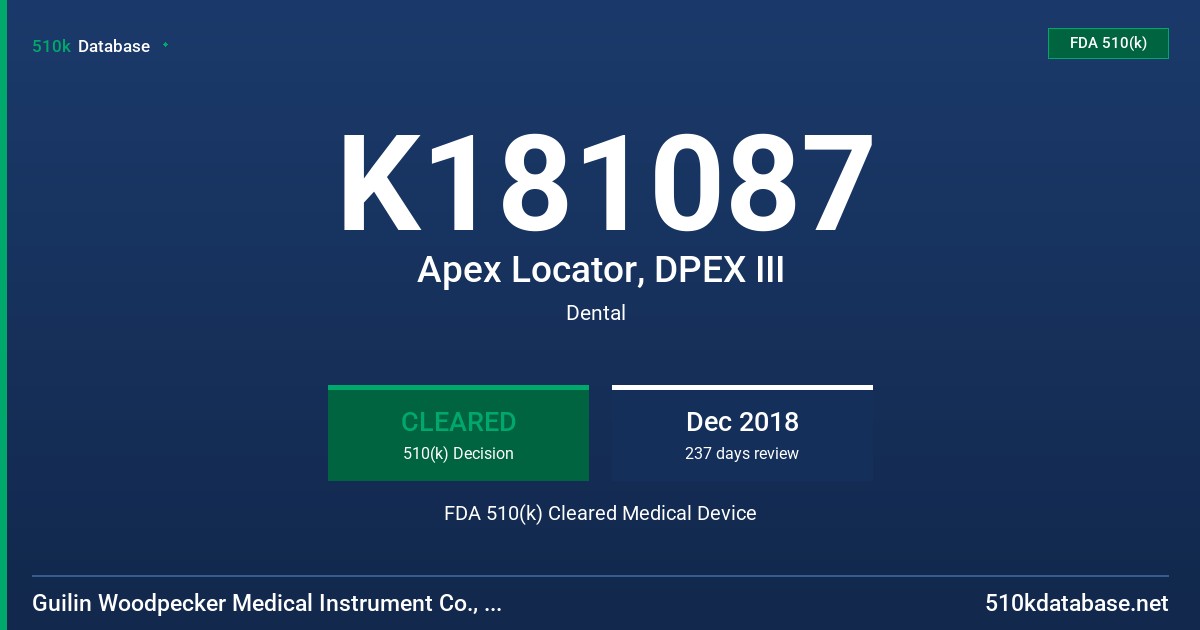 K181087 Apex Locator, DPEX III FDA 510(k) Cleared Medical Device