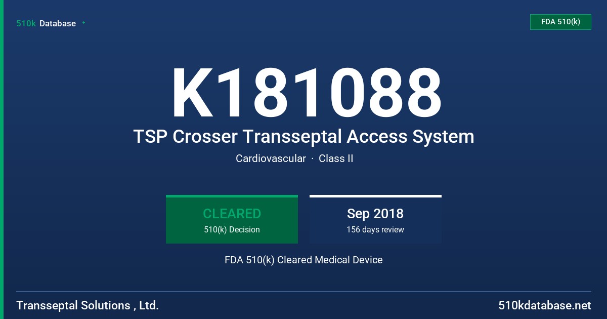K181088 TSP Crosser Transseptal Access System FDA 510(k) Cleared Medical Device