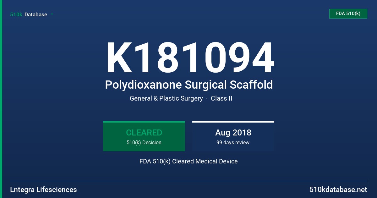 K181094 Polydioxanone Surgical Scaffold FDA 510(k) Cleared Medical Device