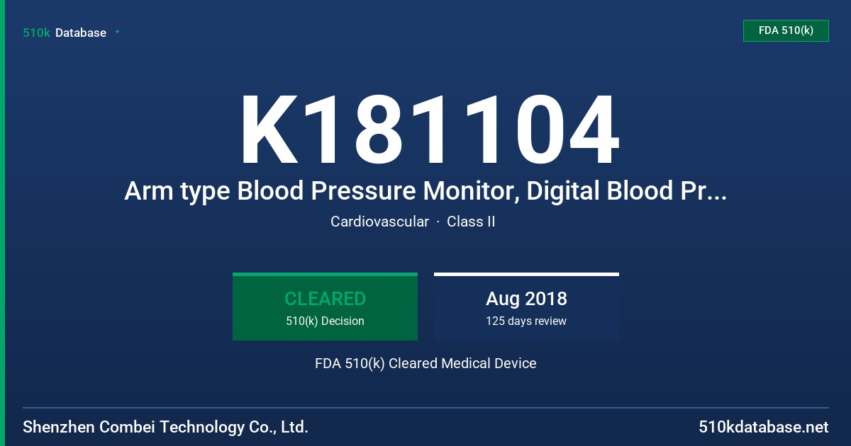K181104 Arm type Blood Pressure Monitor, Digital Blood Pressure Monitor-Automatic Upper Arm Style FDA 510(k) Cleared Medical Device