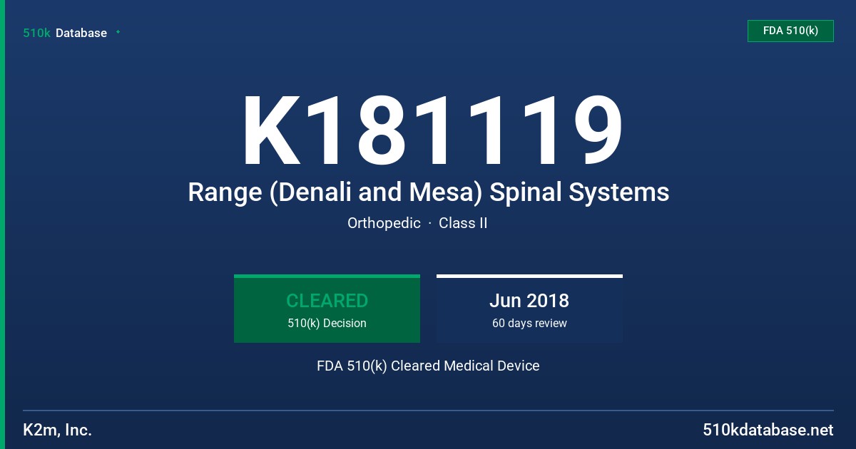 K181119 Range (Denali and Mesa) Spinal Systems FDA 510(k) Cleared Medical Device