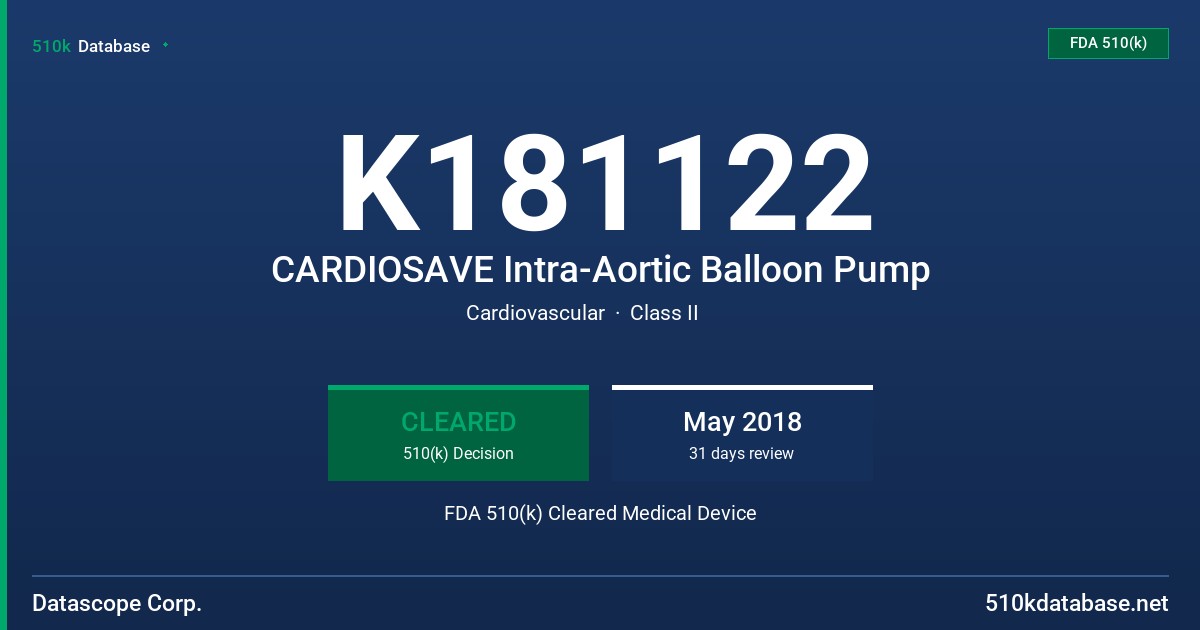 K181122 CARDIOSAVE Intra-Aortic Balloon Pump FDA 510(k) Cleared Medical Device