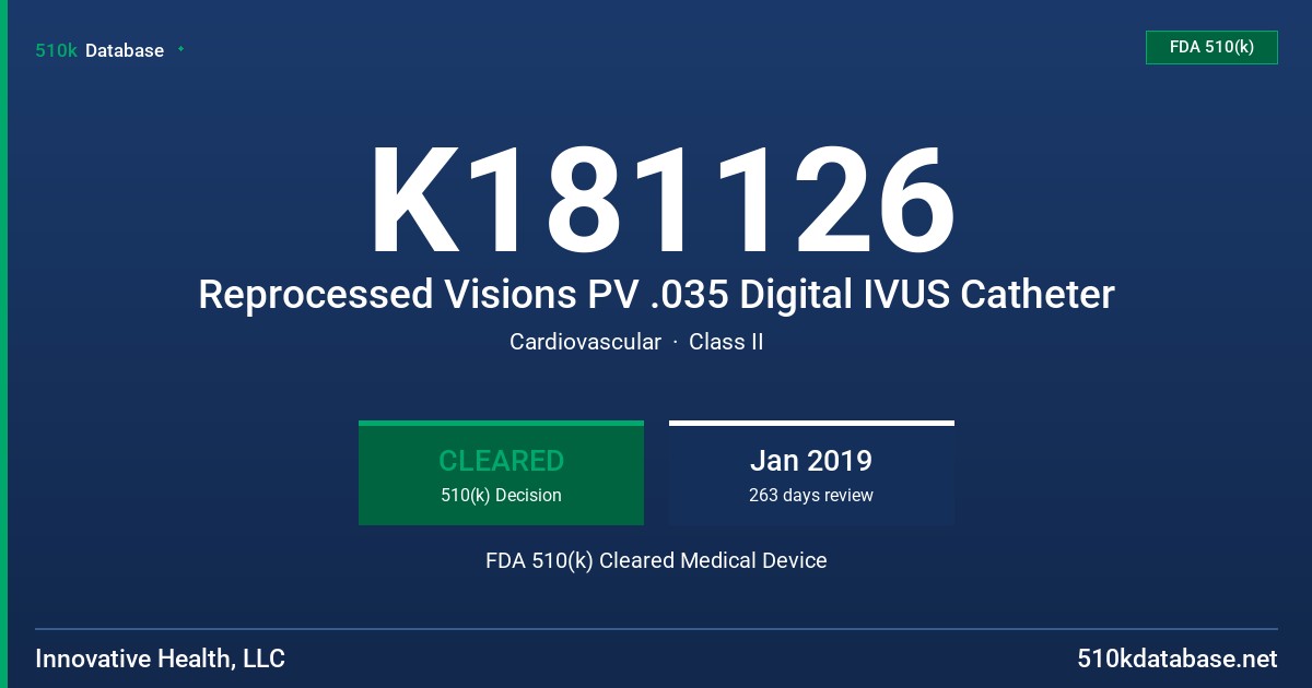 K181126 Reprocessed Visions PV .035 Digital IVUS Catheter FDA 510(k) Cleared Medical Device