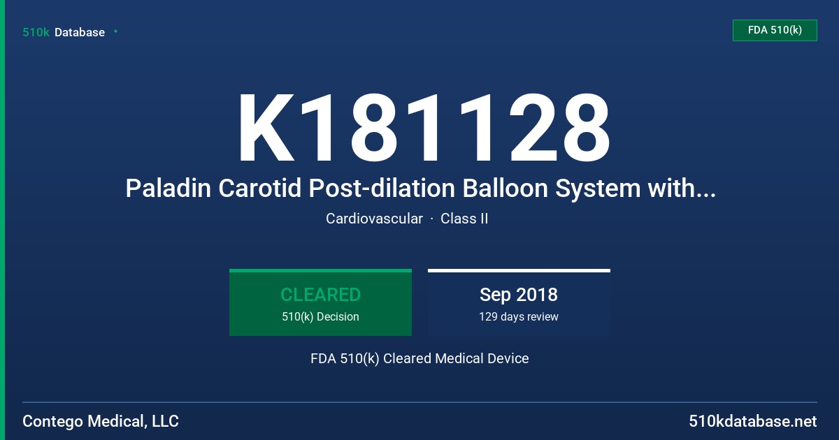 K181128 Paladin Carotid Post-dilation Balloon System with Integrated Embolic Protection (Paladin System) FDA 510(k) Cleared Medical Device