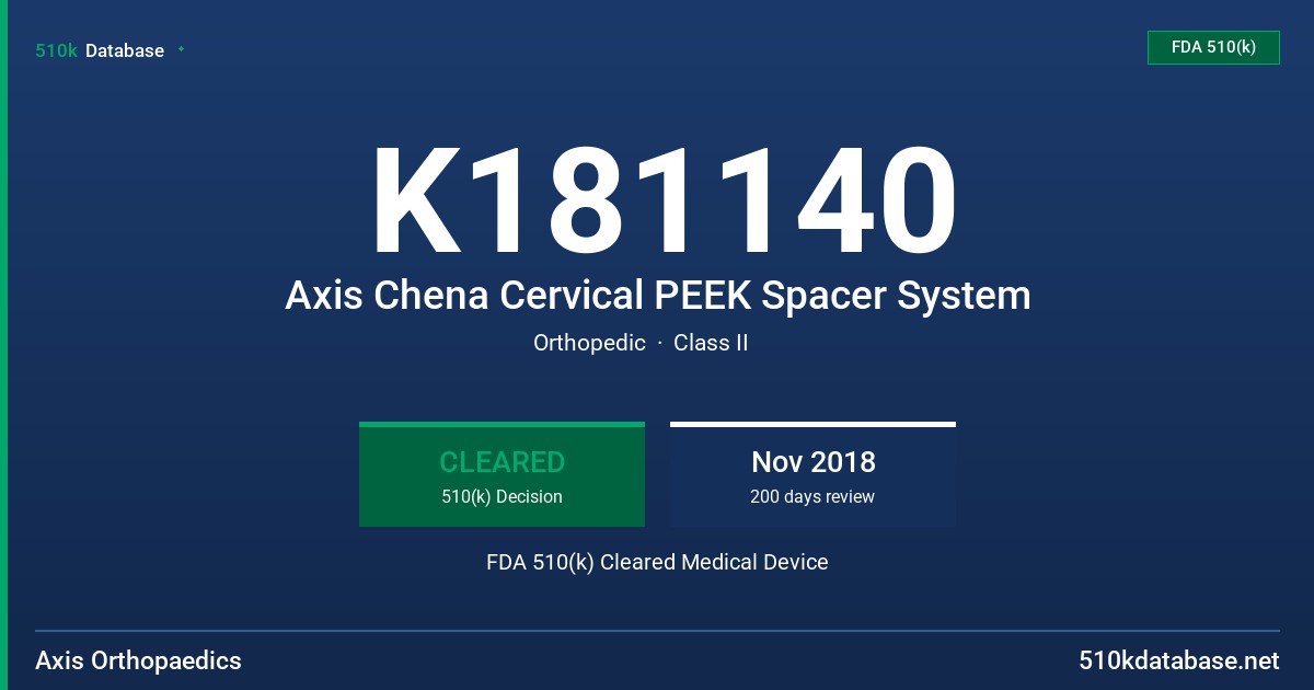 K181140 Axis Chena Cervical PEEK Spacer System FDA 510(k) Cleared Medical Device
