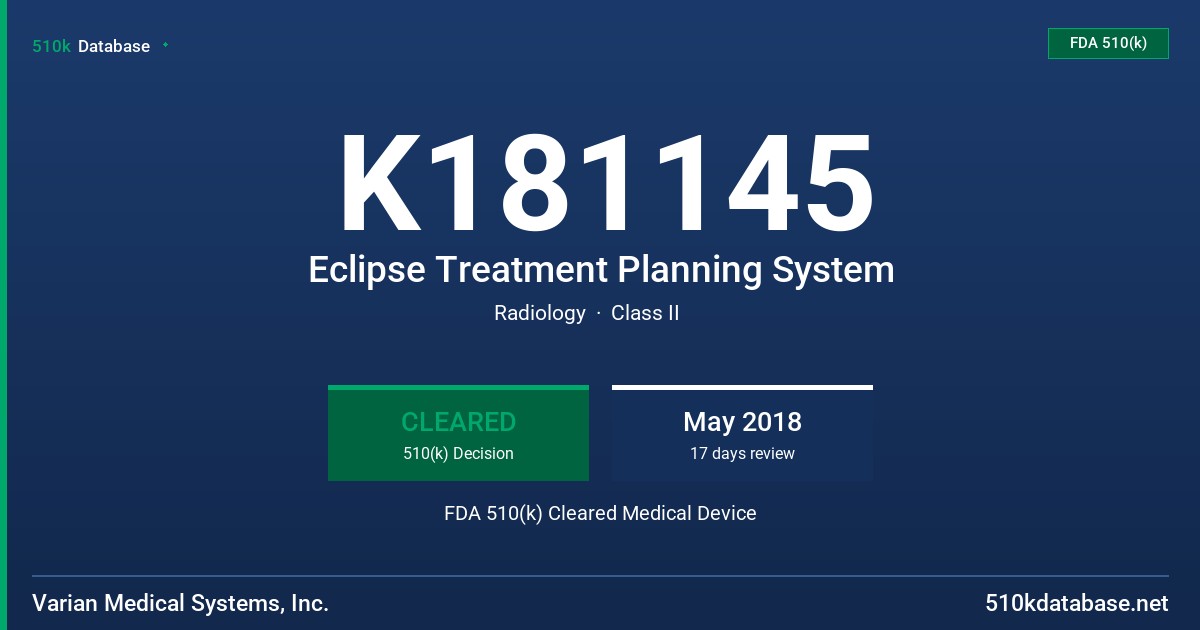 K181145 Eclipse Treatment Planning System FDA 510(k) Cleared Medical Device