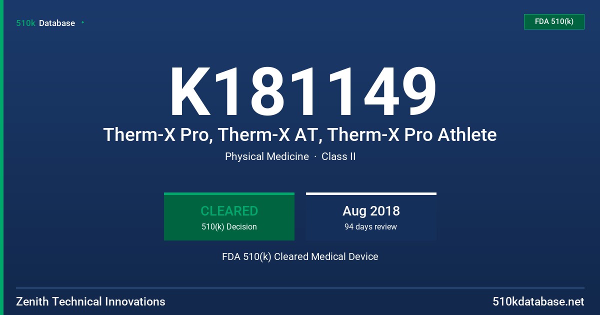 K181149 Therm-X Pro, Therm-X AT, Therm-X Pro Athlete FDA 510(k) Cleared Medical Device