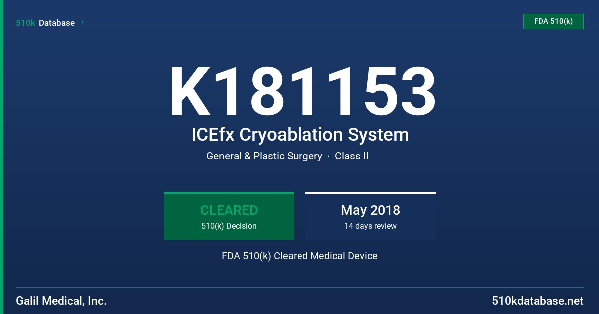K181153 ICEfx Cryoablation System FDA 510(k) Cleared Medical Device
