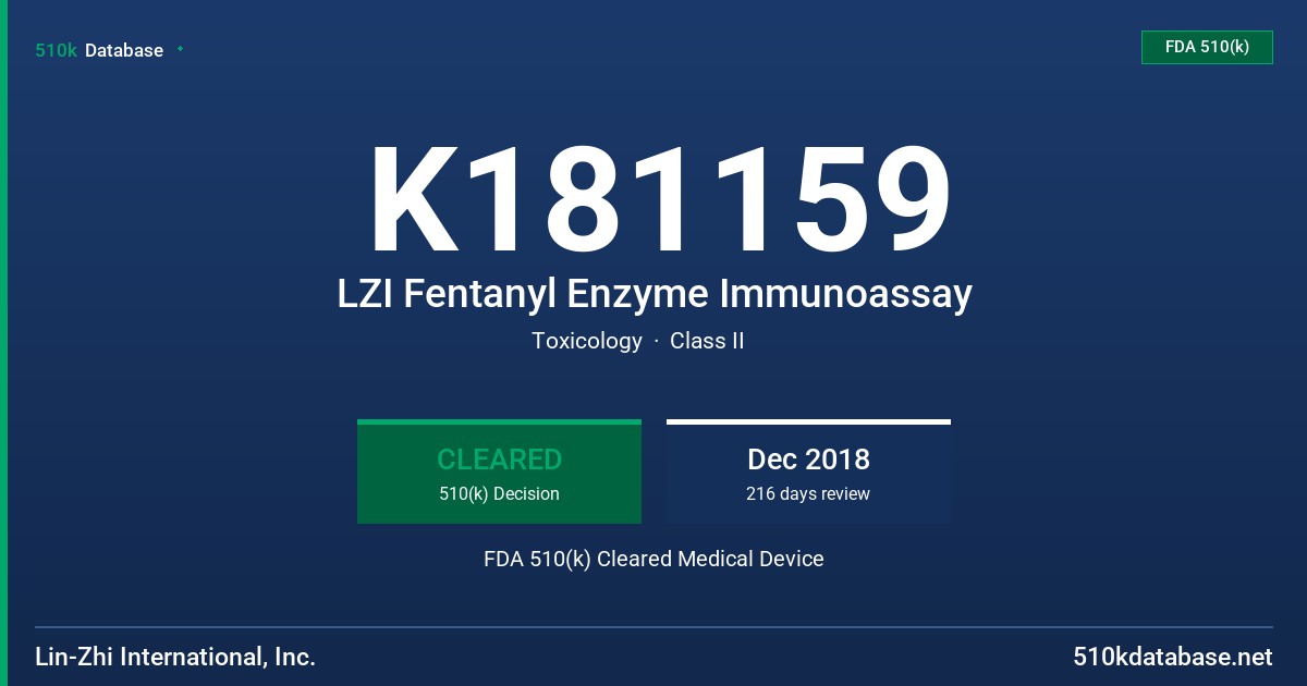 K181159 LZI Fentanyl Enzyme Immunoassay FDA 510(k) Cleared Medical Device