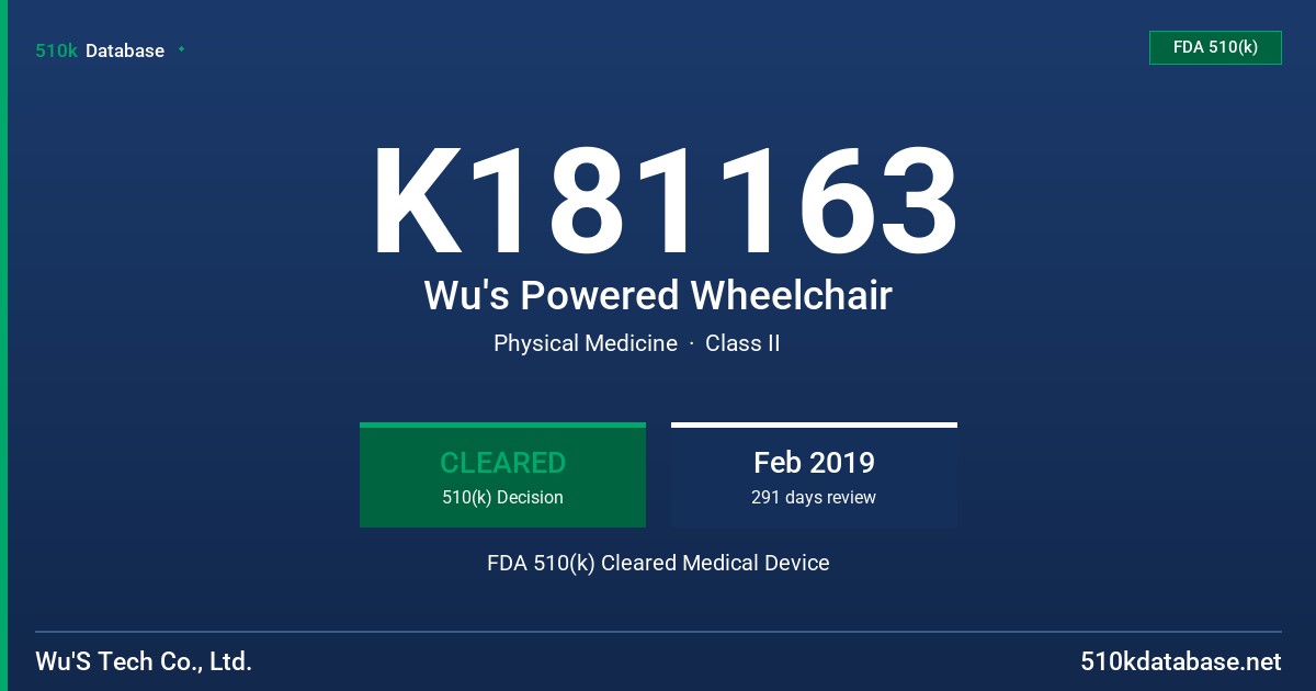 K181163 Wu's Powered Wheelchair FDA 510(k) Cleared Medical Device