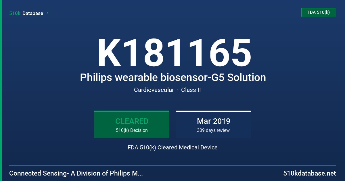 K181165 Philips wearable biosensor-G5 Solution FDA 510(k) Cleared Medical Device