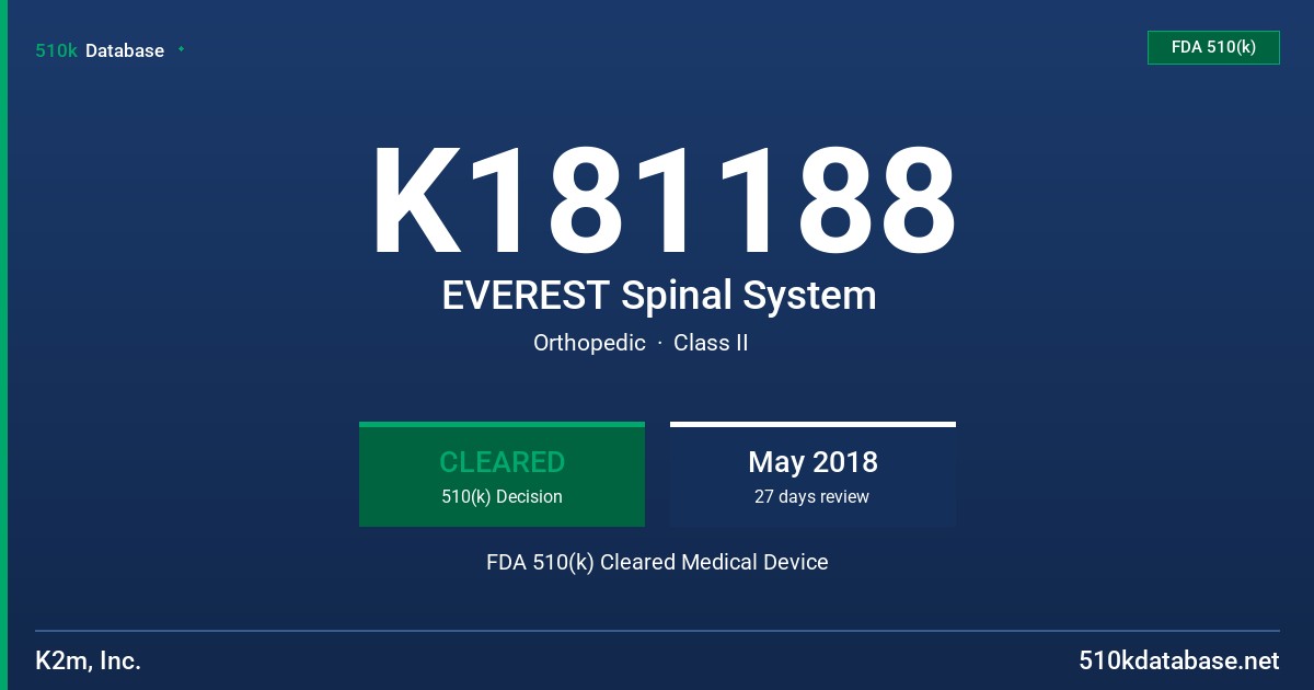 K181188 EVEREST Spinal System FDA 510(k) Cleared Medical Device