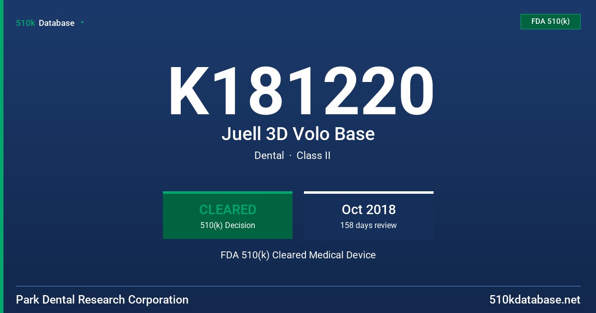 K181220 Juell 3D Volo Base FDA 510(k) Cleared Medical Device