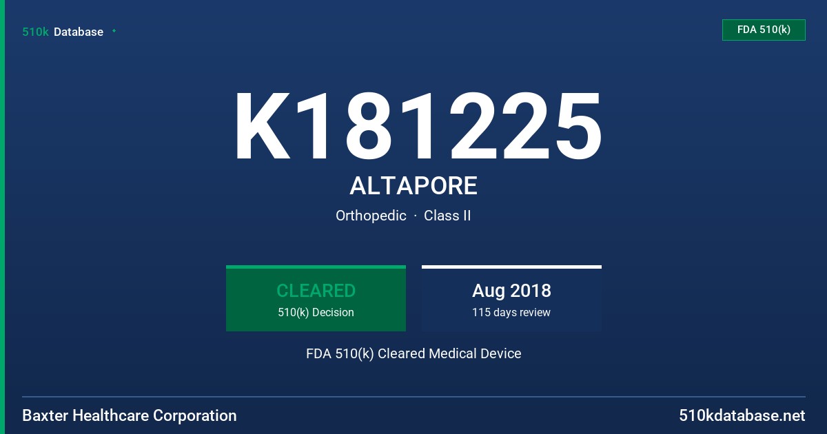 K181225 ALTAPORE FDA 510(k) Cleared Medical Device