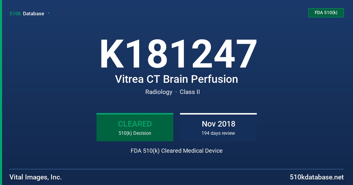 K181247 Vitrea CT Brain Perfusion FDA 510(k) Cleared Medical Device
