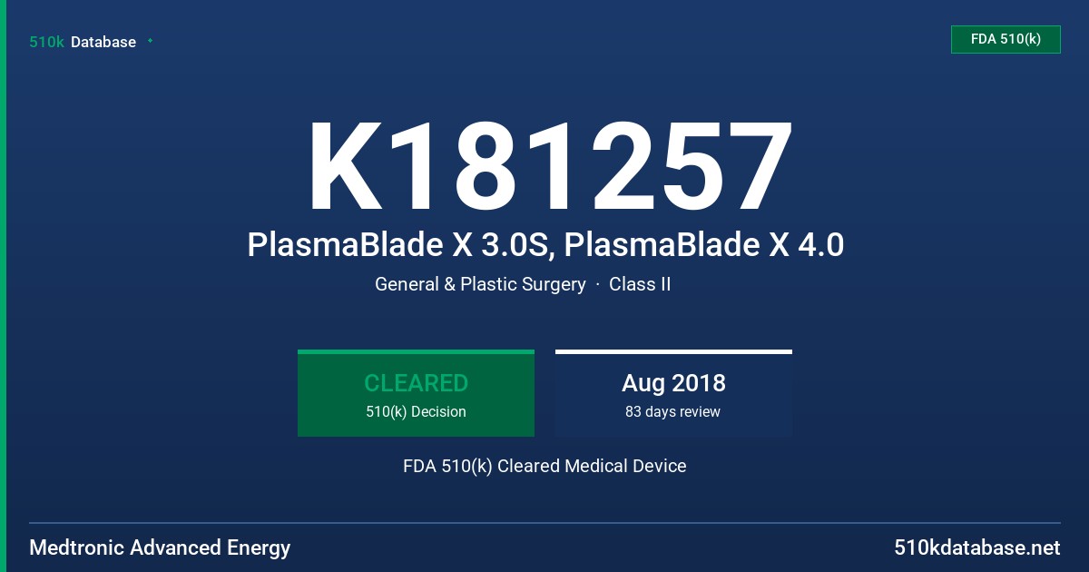 K181257 PlasmaBlade X 3.0S, PlasmaBlade X 4.0 FDA 510(k) Cleared Medical Device