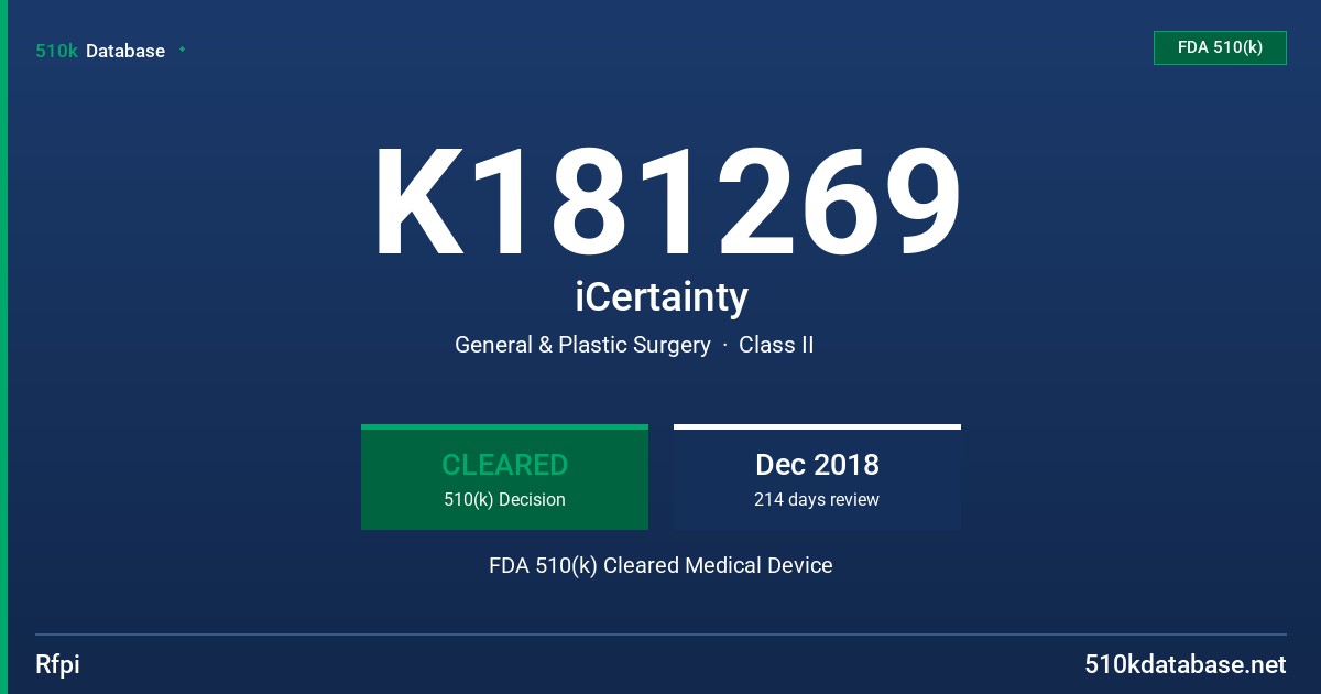 K181269 iCertainty FDA 510(k) Cleared Medical Device