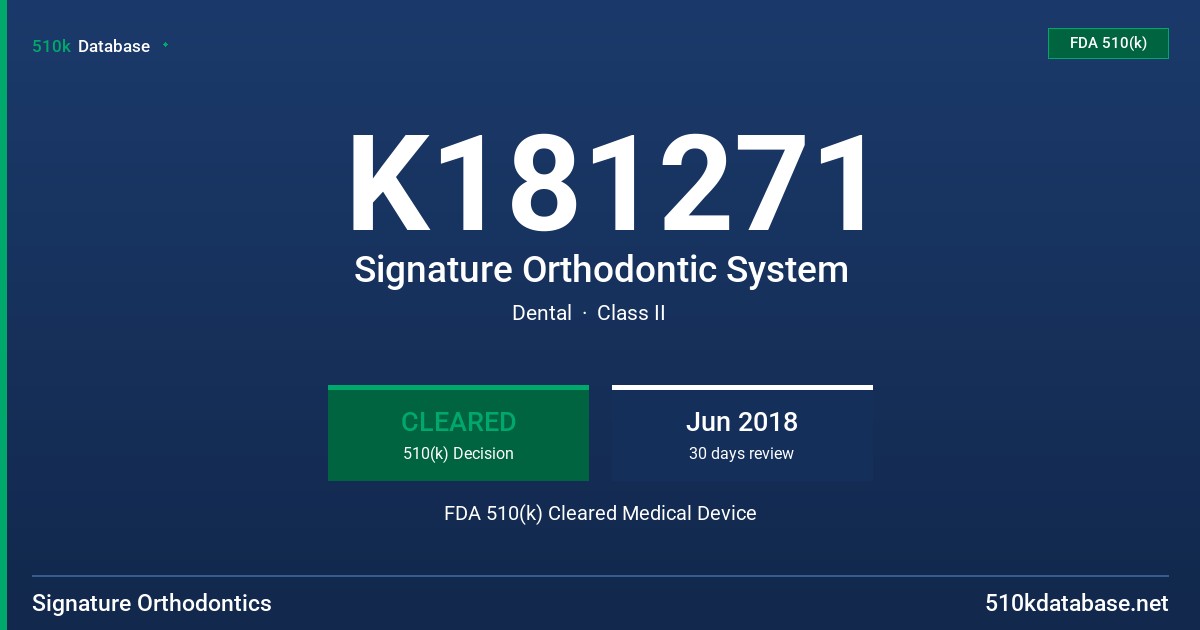K181271 Signature Orthodontic System FDA 510(k) Cleared Medical Device