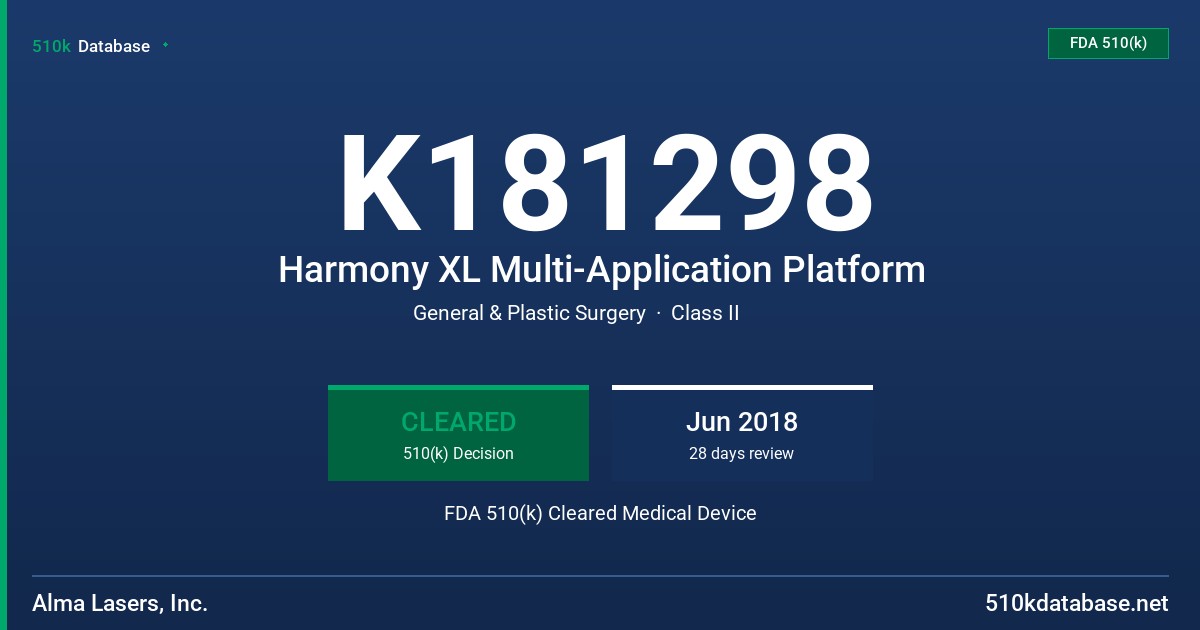 K181298 Harmony XL Multi-Application Platform FDA 510(k) Cleared Medical Device