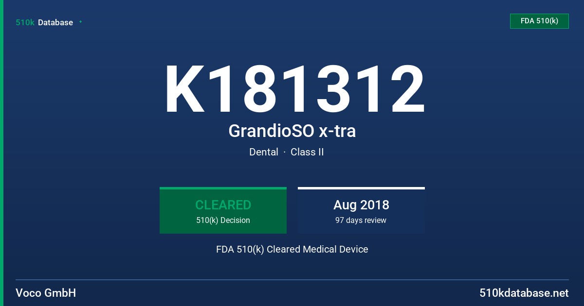 K181312 GrandioSO x-tra FDA 510(k) Cleared Medical Device