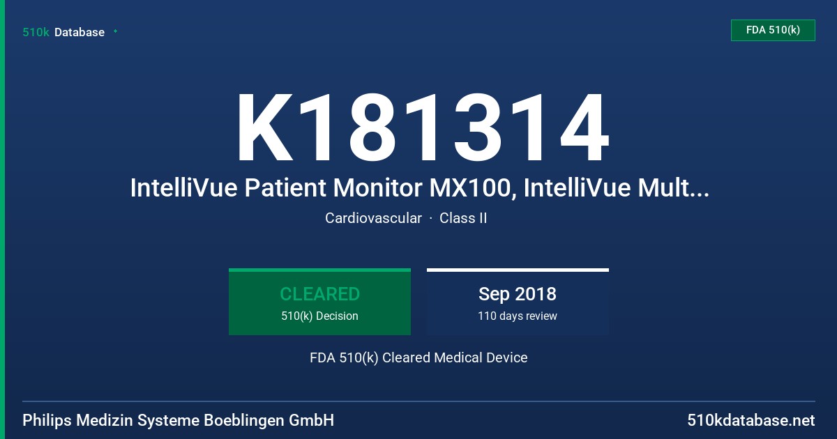 K181314 IntelliVue Patient Monitor MX100, IntelliVue Multi-Measurement Module X3, IntelliVue Microstream Extension FDA 510(k) Cleared Medical Device