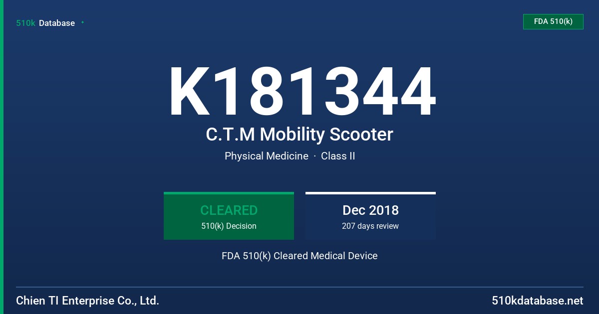 K181344 C.T.M Mobility Scooter FDA 510(k) Cleared Medical Device