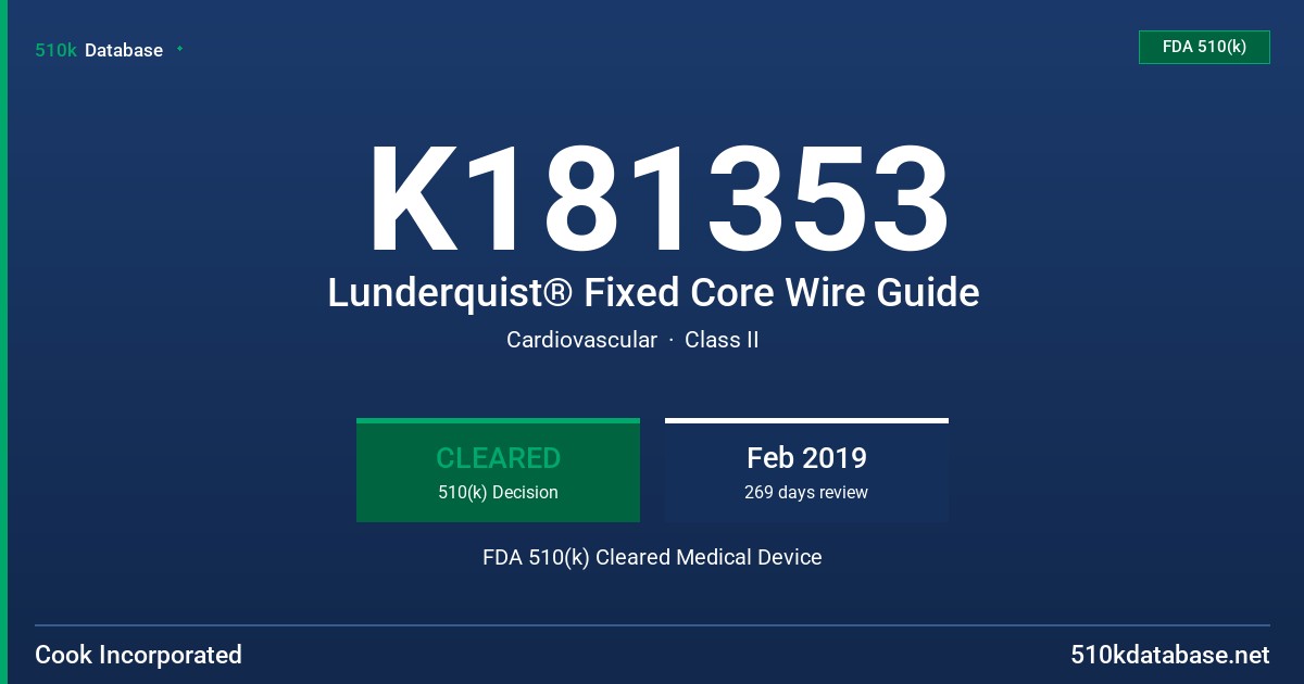 K181353 Lunderquist® Fixed Core Wire Guide FDA 510(k) Cleared Medical Device