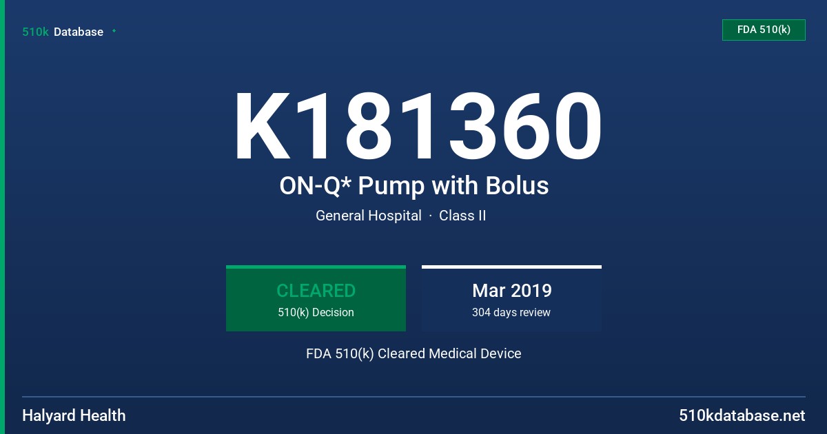 K181360 ON-Q* Pump with Bolus FDA 510(k) Cleared Medical Device
