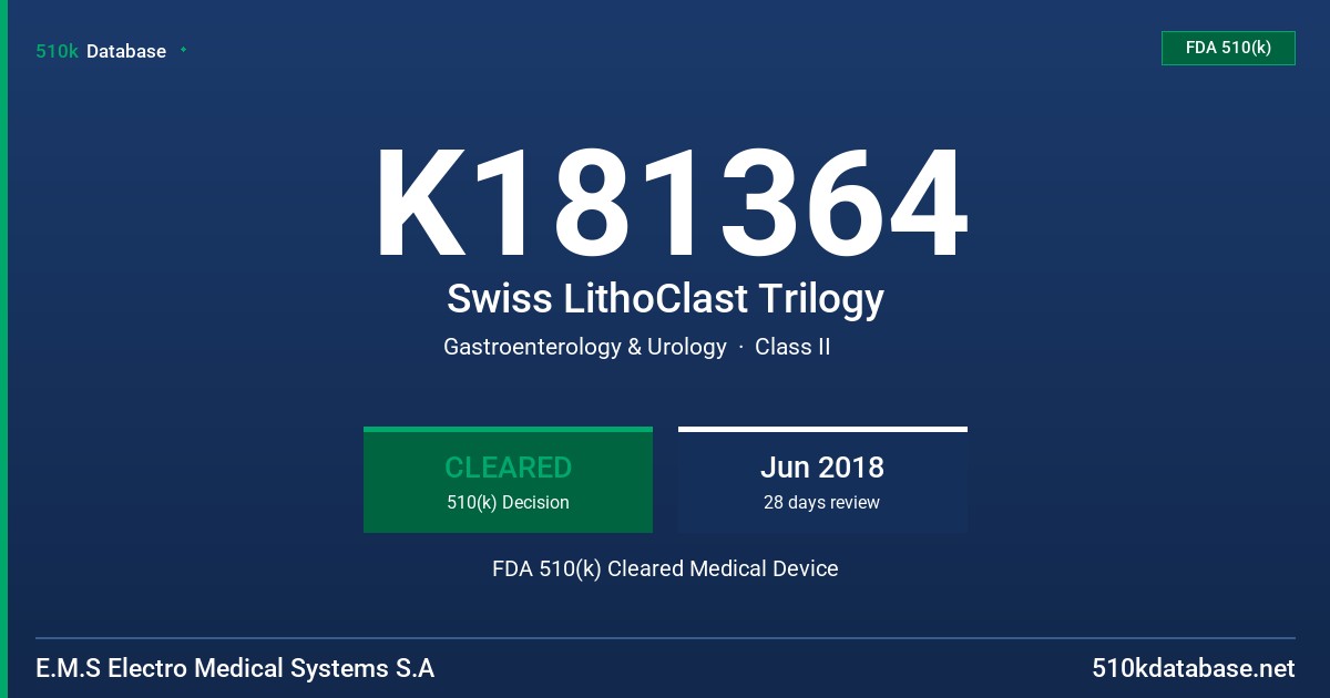 K181364 Swiss LithoClast Trilogy FDA 510(k) Cleared Medical Device