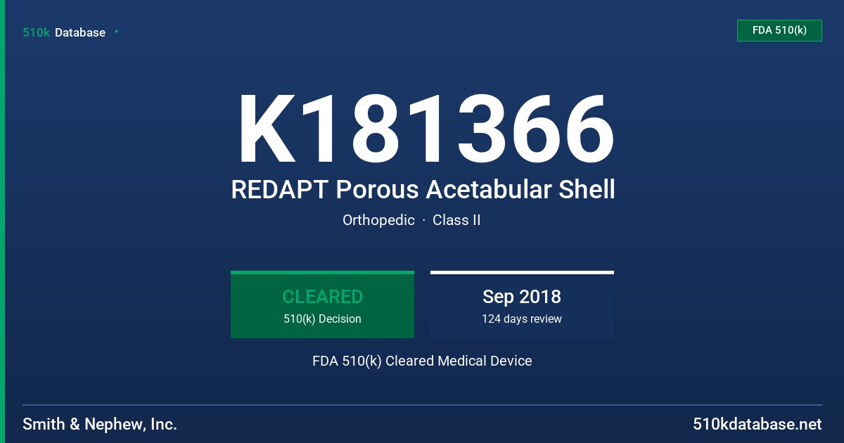 K181366 REDAPT Porous Acetabular Shell FDA 510(k) Cleared Medical Device