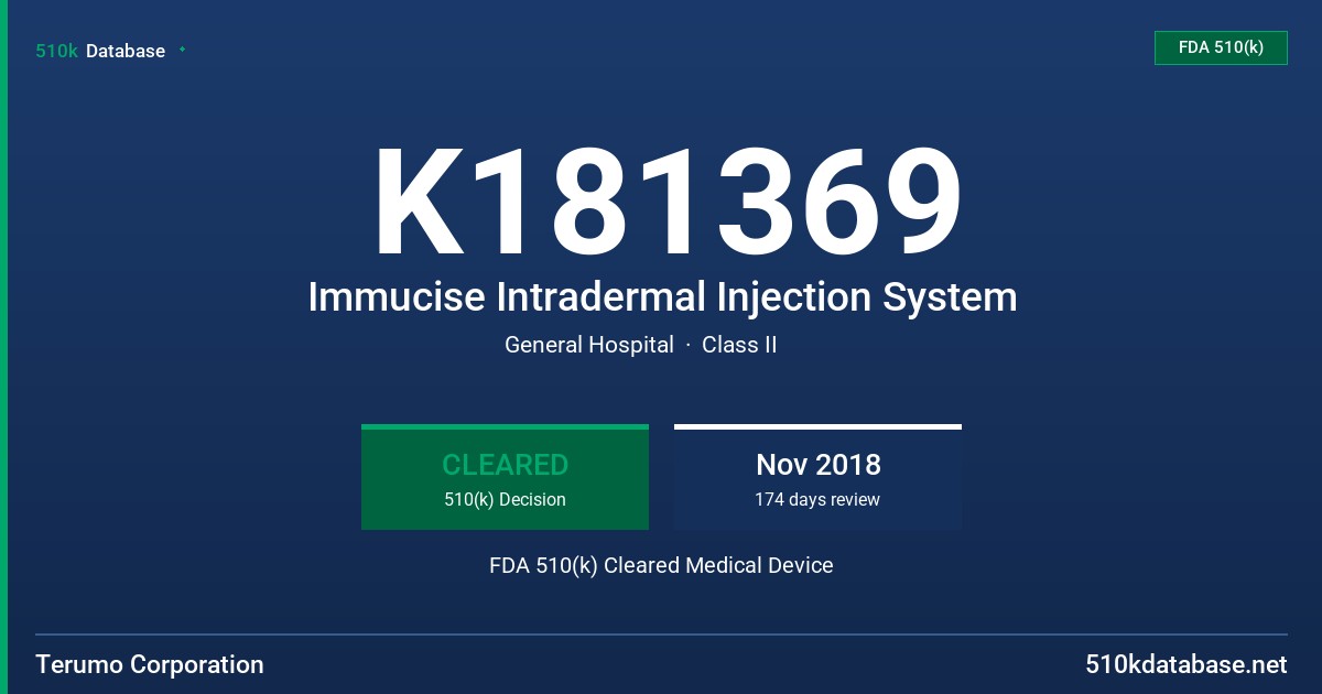 K181369 Immucise Intradermal Injection System FDA 510(k) Cleared Medical Device
