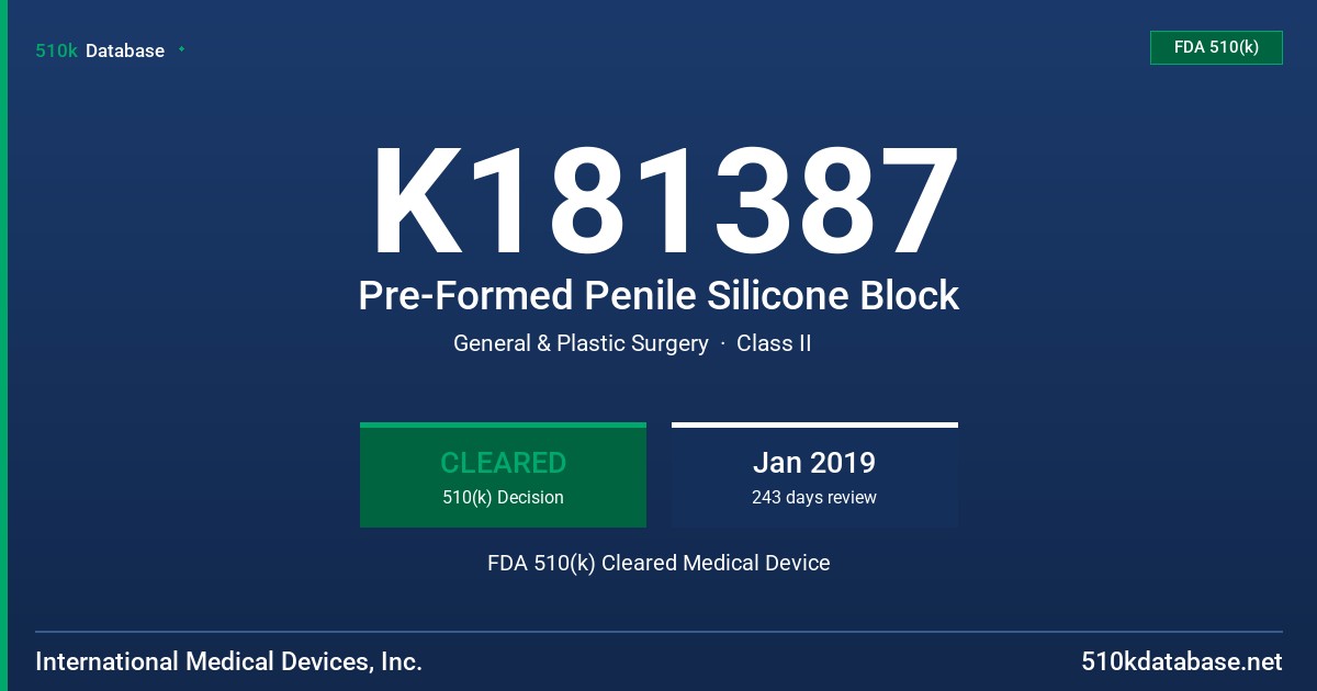 K181387 Pre-Formed Penile Silicone Block FDA 510(k) Cleared Medical Device