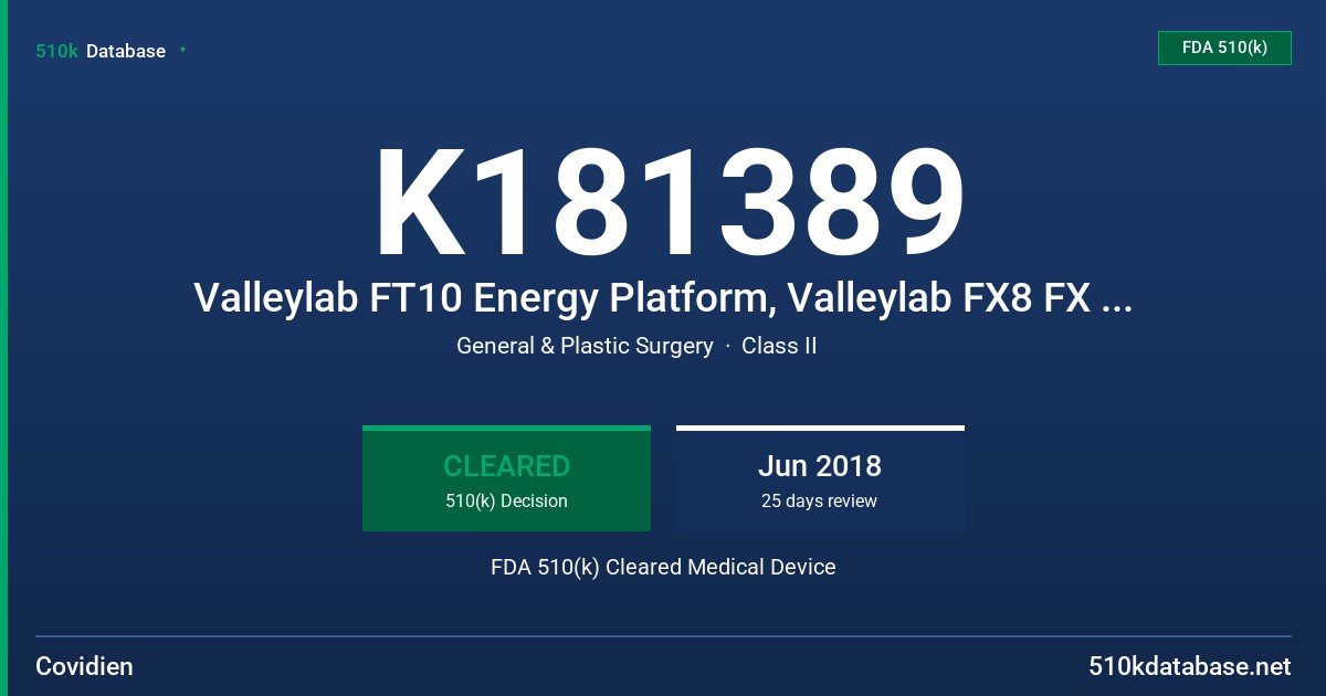 K181389 Valleylab FT10 Energy Platform, Valleylab FX8 FX Series Energy Platform FDA 510(k) Cleared Medical Device