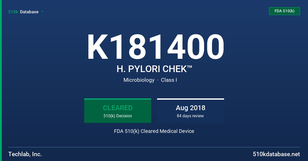 K181400 H. PYLORI CHEK™ FDA 510(k) Cleared Medical Device