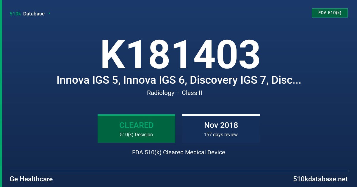 K181403 Innova IGS 5, Innova IGS 6, Discovery IGS 7, Discovery IGS 7 OR FDA 510(k) Cleared Medical Device