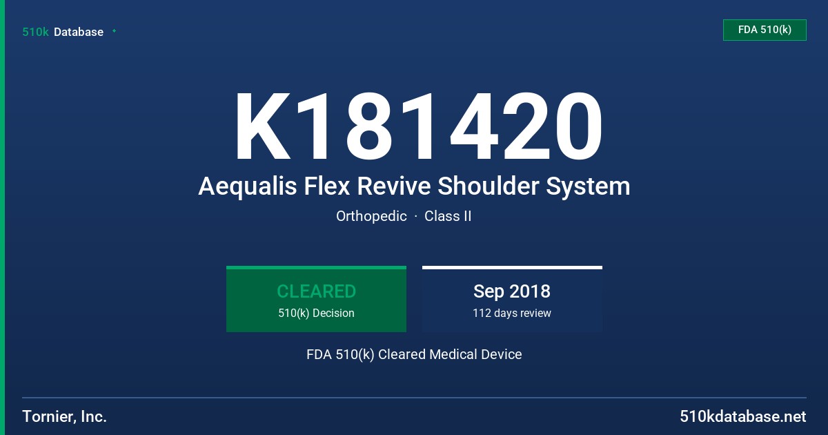 K181420 Aequalis Flex Revive Shoulder System FDA 510(k) Cleared Medical Device