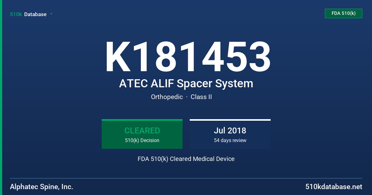 K181453 ATEC ALIF Spacer System FDA 510(k) Cleared Medical Device
