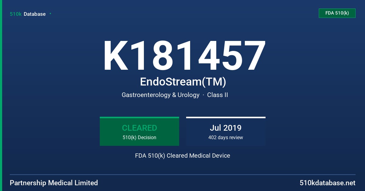 K181457 EndoStream(TM) FDA 510(k) Cleared Medical Device