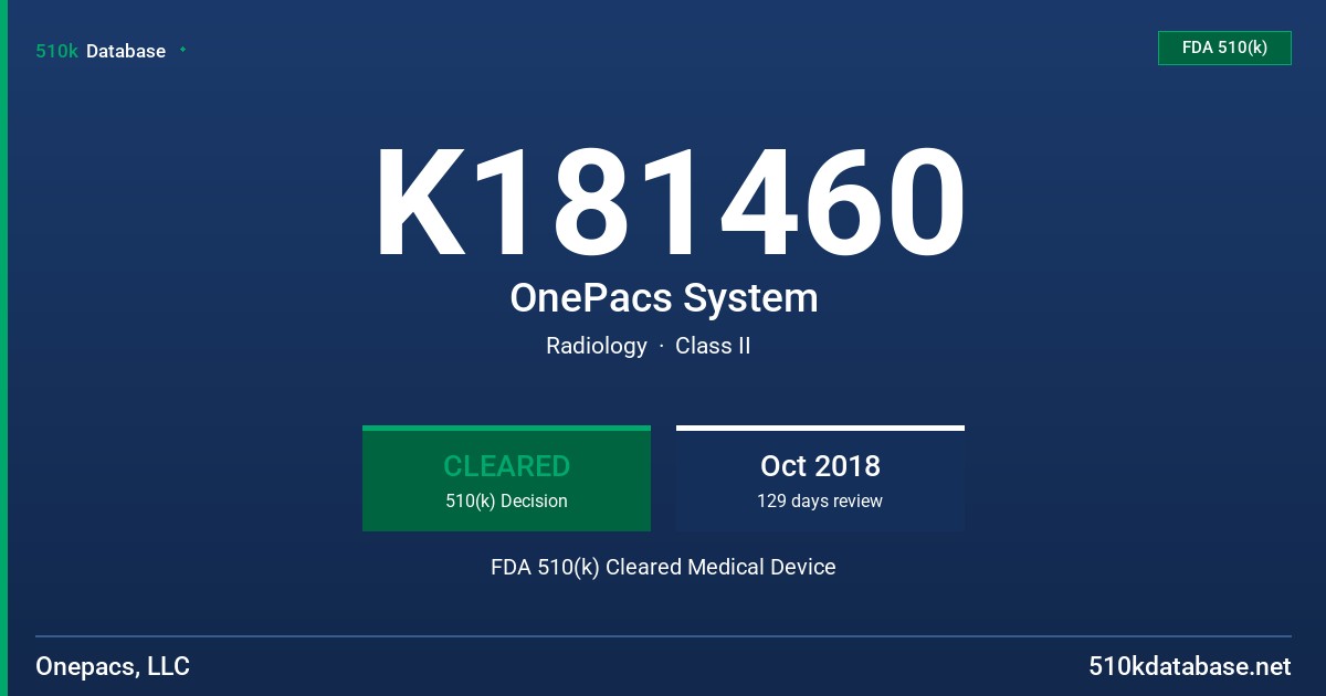 K181460 OnePacs System FDA 510(k) Cleared Medical Device